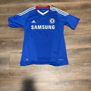 adidas Blue Chelsea england team Soccer Jersey with White Stripes and Red Trim